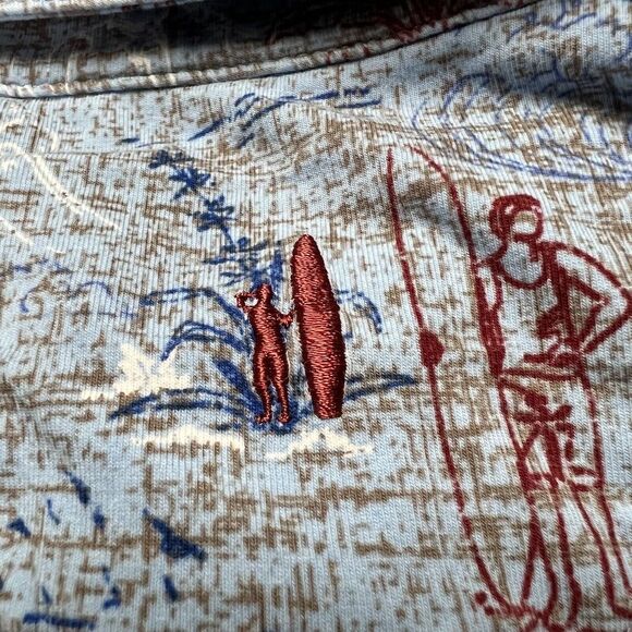 Johnny-O Hangin' Out Blue Graphic Wipeout Short Sleeve Polo Stretch Men's Size L - Picture 6 of 10